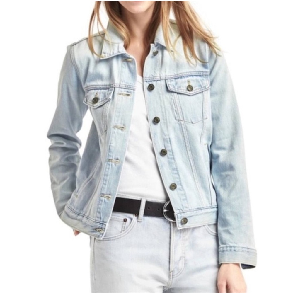 Gap icon jean jacket beach light blue indigo denim distressed lightweight Xsmall